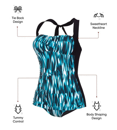 Women's Printed Crystalsun One Piece Swimwear - Nordic Teal & Black
