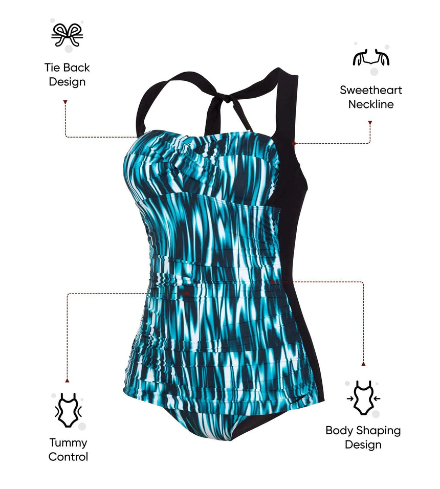 Women's Printed Crystalsun One Piece Swimwear - Nordic Teal & Black