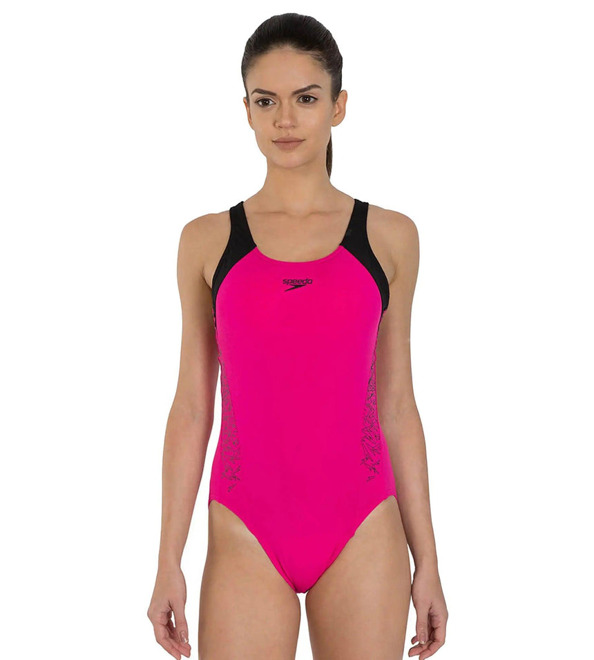 Women's Endurance+ Boom Splice Racerback One Piece Swimwear - Electric Pink & Black