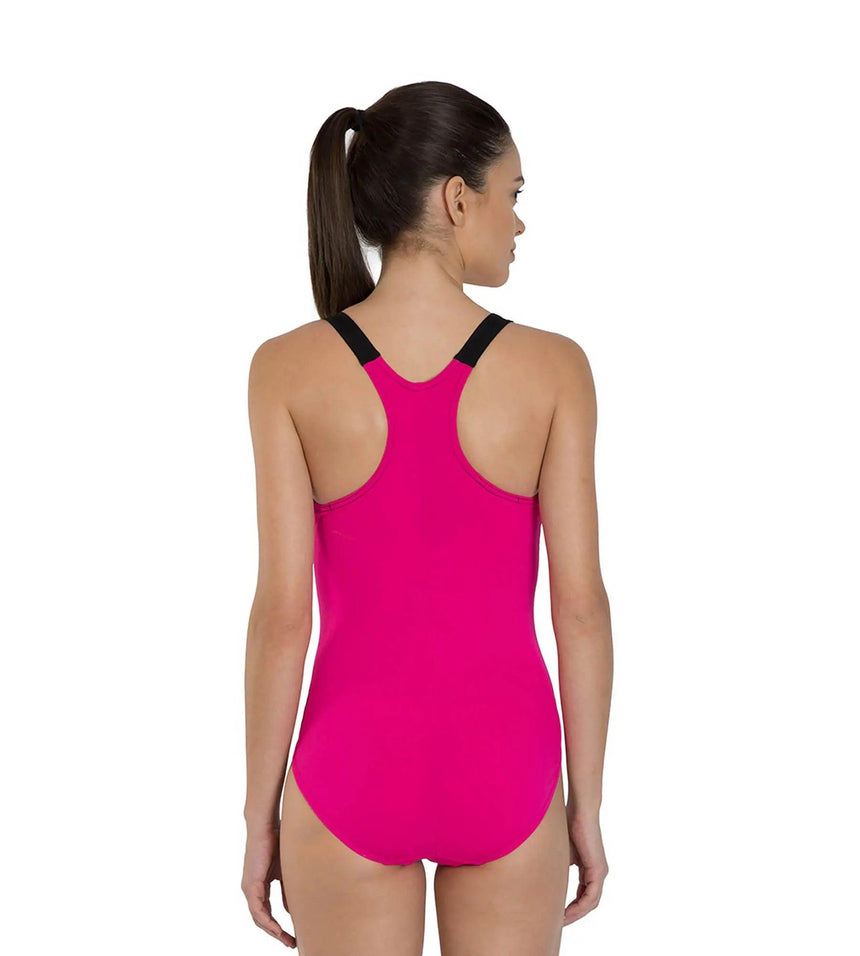 Women's Endurance+ Boom Splice Racerback One Piece Swimwear - Electric Pink & Black