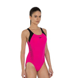 Women's Endurance+ Boom Splice Racerback One Piece Swimwear - Electric Pink & Black