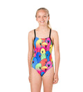 Girls Endurance 10 Placement Digital Crossback V-Cut Swimsuit - Black & Chroma Blue