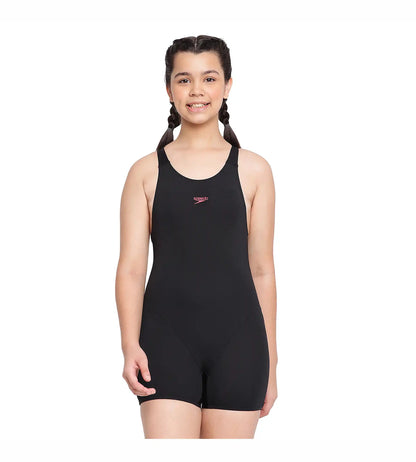 Girl's Essential Endurance+ Legsuit Swimwear - Black & Raspberry Fill_1