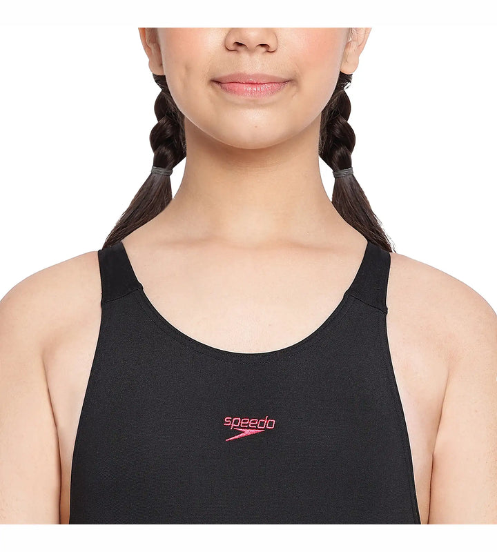 Girl's Essential Endurance+ Legsuit Swimwear - Black & Raspberry Fill_6