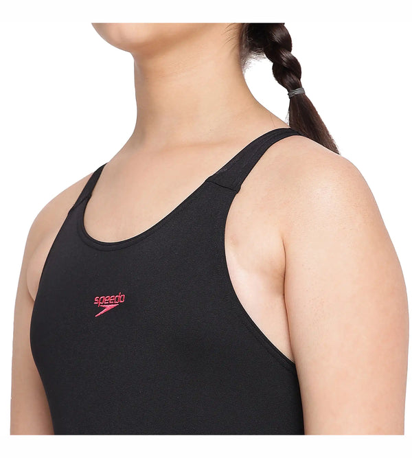 Girl's Essential Endurance+ Legsuit Swimwear - Black & Raspberry Fill_7