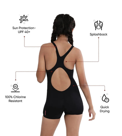 Girl's Endurance+ Essential Legsuit Swimwear - Black & Fandango Pink