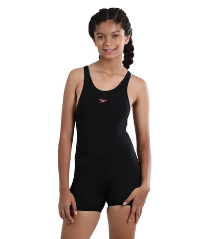 Girl's Essential Endurance+ Legsuit Swimwear - Black & Fandango Pink_1