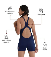 Girl's Endurance+ Essential Legsuit Swimwear - Cerulean Blue & Cupid Coral