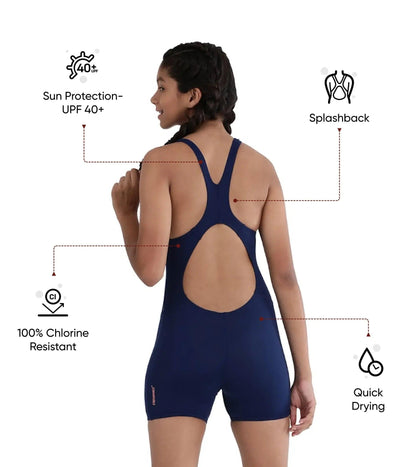 Girl's Endurance+ Essential Legsuit Swimwear - Cerulean Blue & Cupid Coral