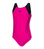 Girls Endurance 10 Boom Splice Print Muscleback Swimwear - Electric Pink & Black