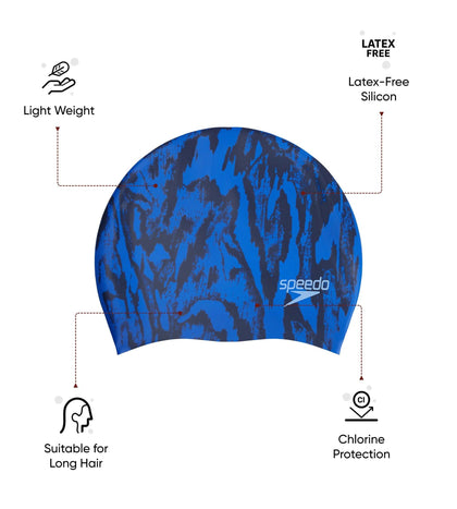 Women's Long Hair Printed Silicone Swim Caps - Violet & Ecstatic