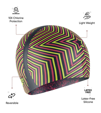 Unisex Kids Reversible Moulded Silicone Chlorine Resistant Swim Cap For Boys and Girls - Black & Blue