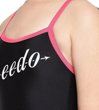 Girl's Endurance 10 Heritage Logo Thinstrap Muscleback One Piece V-Cut Swimsuit - Black & Raspberry Fill