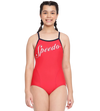 Girl's Endurance 10 Heritage Logo Thinstrap Muscleback One Piece V-Cut Swimsuit - Fed Red & True Navy