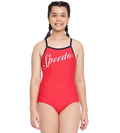 Girl's Endurance 10 Heritage Logo Thinstrap Muscleback One Piece V-Cut Swimsuit - Fed Red & True Navy