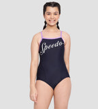 Girl's Endurance 10 Heritage Logo Thinstrap Muscleback One Piece V-Cut Swimsuit - True Navy & Miami Lilac