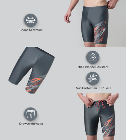 Men's Endurabrite Medley Print Gala Logo Jammer - Grey Lead, Tropical Coral & Evening Grey
