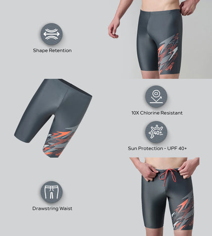 Men's Endurabrite Medley Print Gala Logo Jammer - Grey Lead, Tropical Coral & Evening Grey