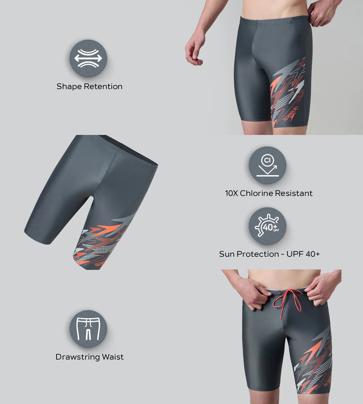 Men's Endurabrite Medley Print Gala Logo Jammer - Grey Lead, Tropical Coral & Evening Grey