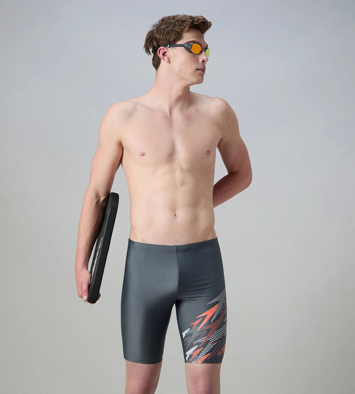 Men's Endurabrite Medley Print Gala Logo Jammer - Grey Lead, Tropical Coral & Evening Grey