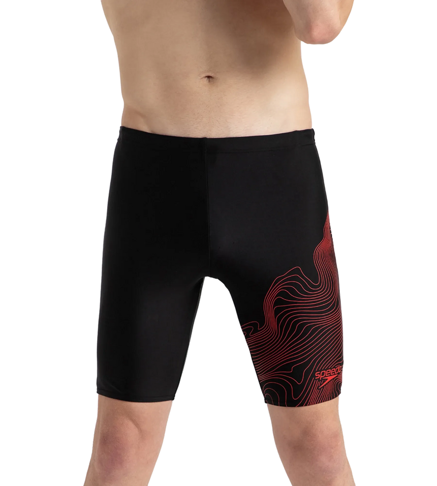 Men's Endurance10 Tide Print Sports Gala Logo Jammer - Black & High Risk Red