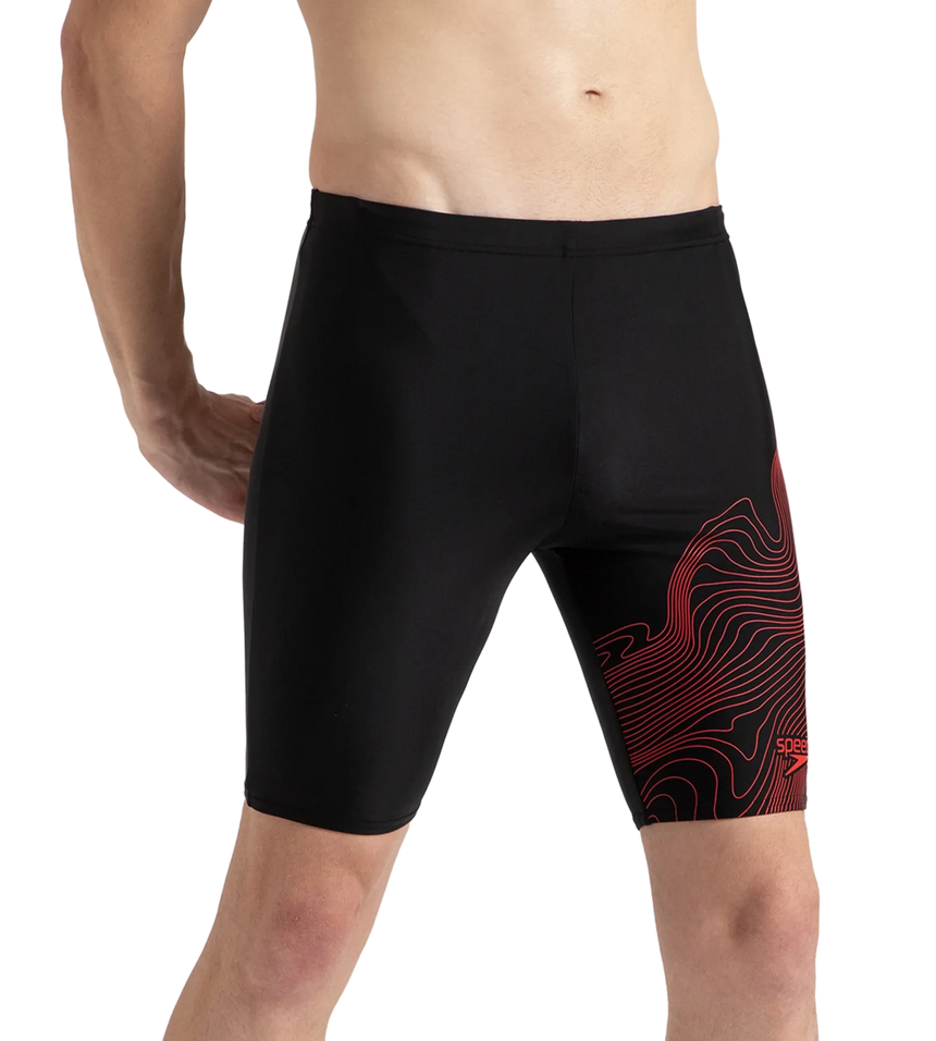 Men's Endurance10 Tide Print Sports Gala Logo Jammer - Black & High Risk Red