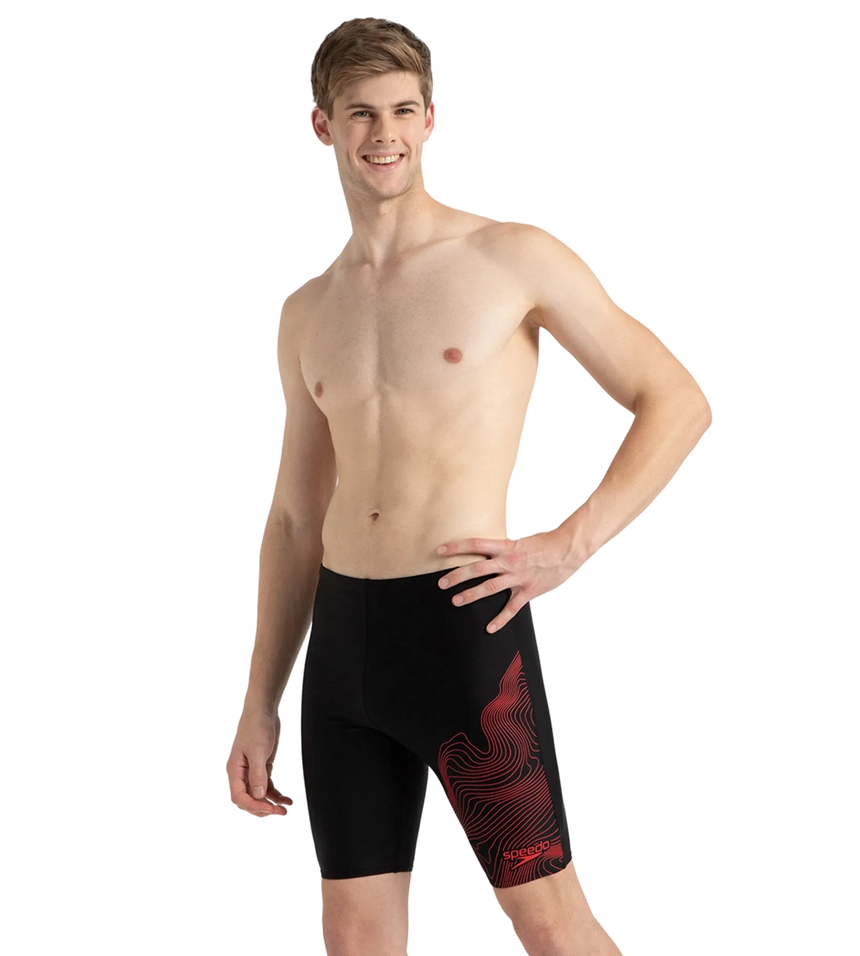 Men's Endurance10 Tide Print Sports Gala Logo Jammer - Black & High Risk Red
