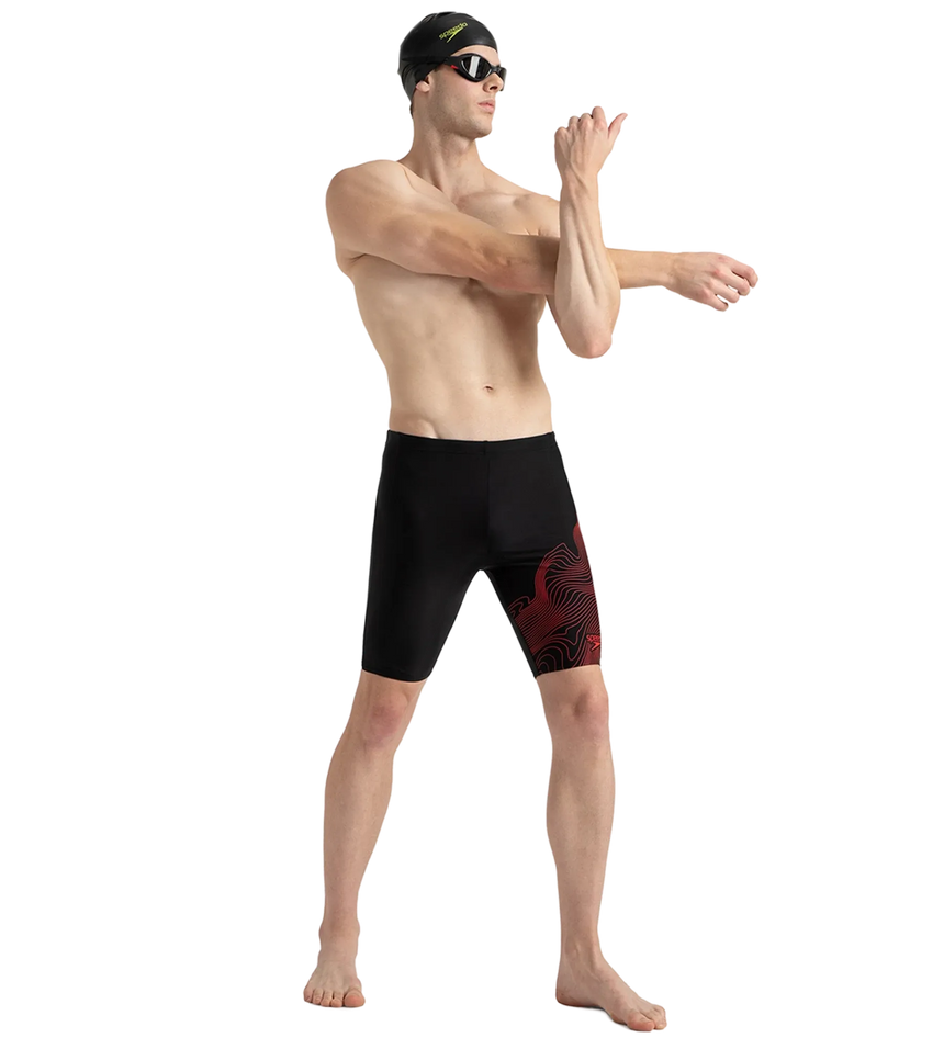 Men's Endurance10 Tide Print Sports Gala Logo Jammer - Black & High Risk Red