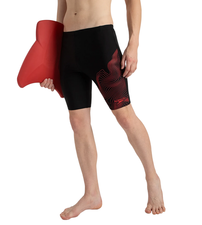 Men's Endurance10 Tide Print Sports Gala Logo Jammer - Black & High Risk Red
