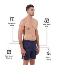 Men's Xpress Lite Sports Printed' Watershorts - Navy & Pure Orange