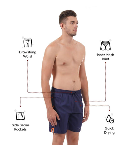Men's Xpress Lite Sports Printed' Watershorts - Navy & Pure Orange