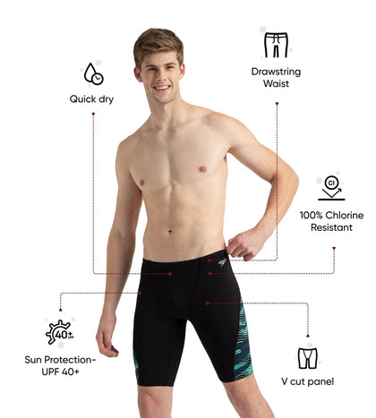 Men's Endurance+ High Tide Digital Print V-Cut Jammer - Black, Dark Teal & Arctic Glass
