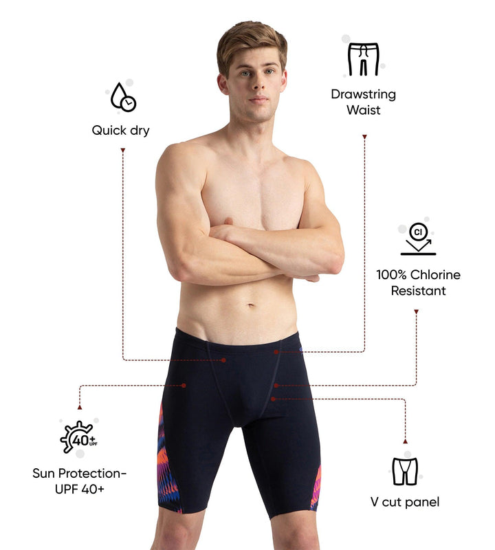 Men's Endurance+ Razorsharp High Tide Digital Print V-Cut Jammer - True Navy, Amber Wave & Cobalt Pop
