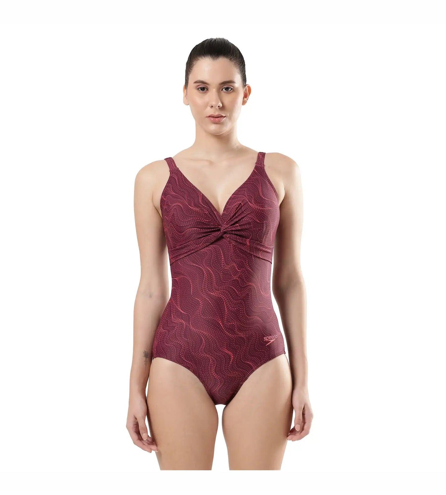 Women's Endurance Brigitte Printed One Piece Swimwear - Deep Plum  &  Cherry_1