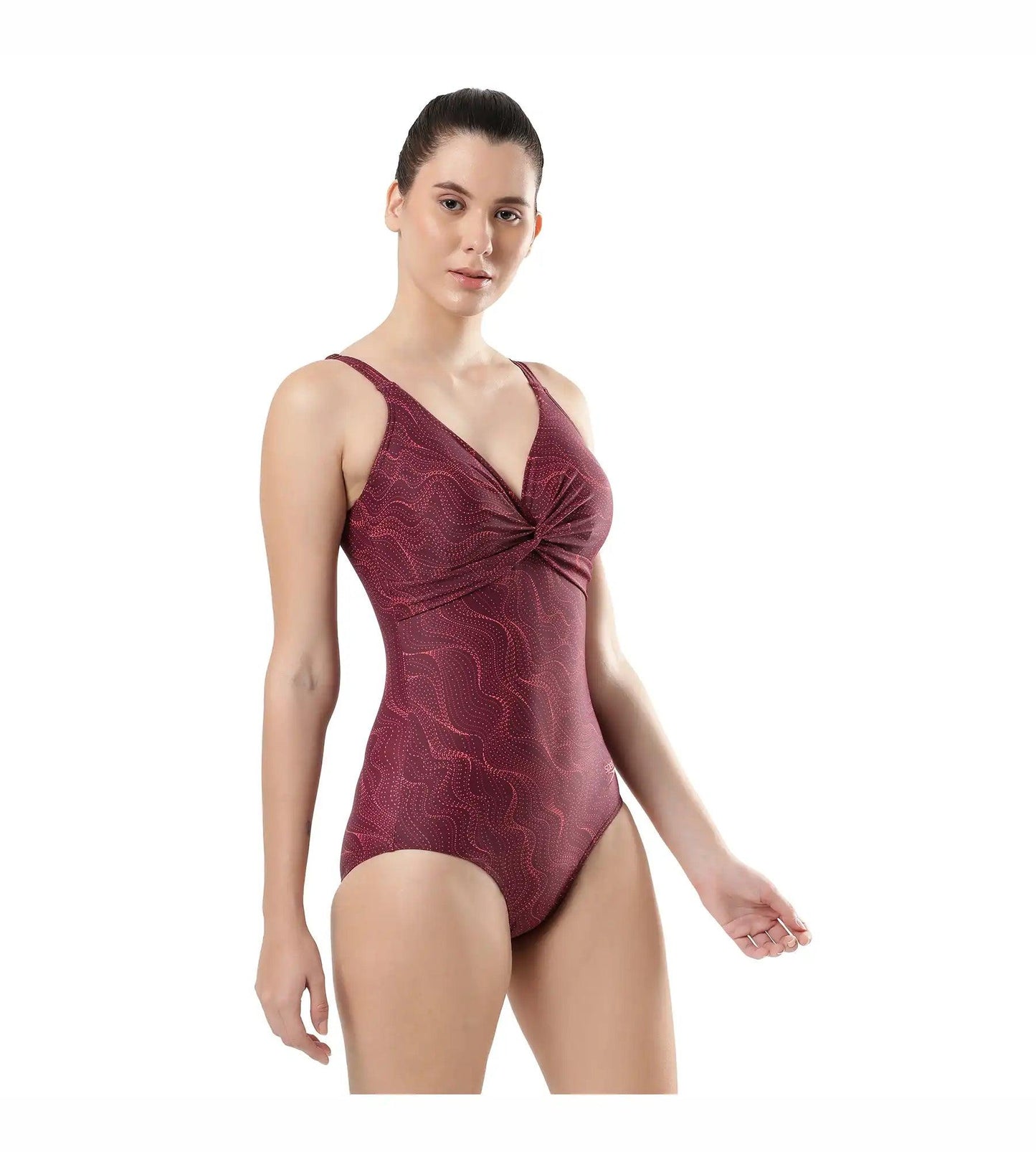 Women's Endurance Brigitte Printed One Piece Swimwear - Deep Plum  &  Cherry_3