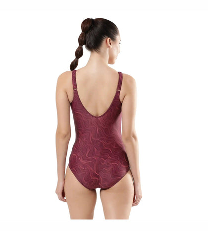 Women's Endurance Brigitte Printed One Piece Swimwear - Deep Plum  &  Cherry_4