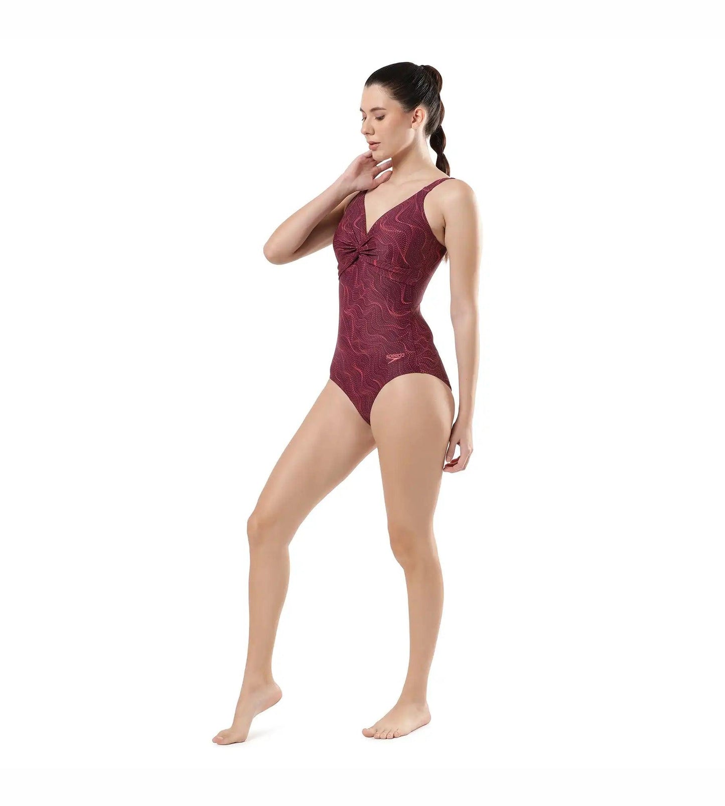 Women's Endurance Brigitte Printed One Piece Swimwear - Deep Plum  &  Cherry_5