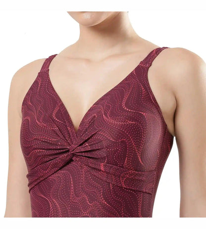 Women's Endurance Brigitte Printed One Piece Swimwear - Deep Plum  &  Cherry_6