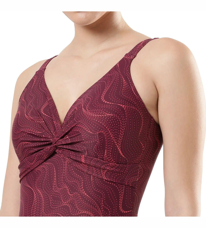 Women's Endurance Brigitte Printed One Piece Swimwear - Deep Plum  &  Cherry_7