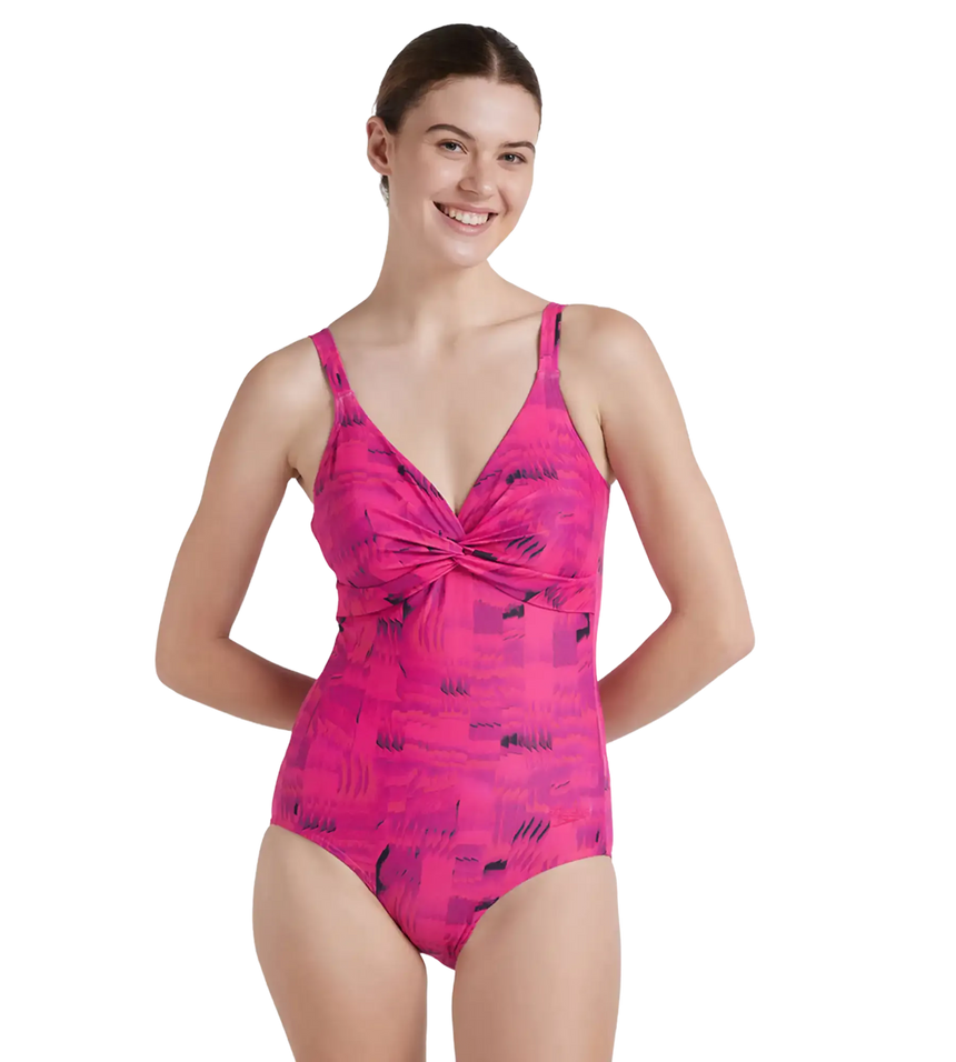 Women's Endurance 10 Brigitte Printed One Piece Swimwear - Black & Wineberry