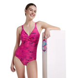 Women's Endurance 10 Brigitte Printed One Piece Swimwear - Black & Wineberry