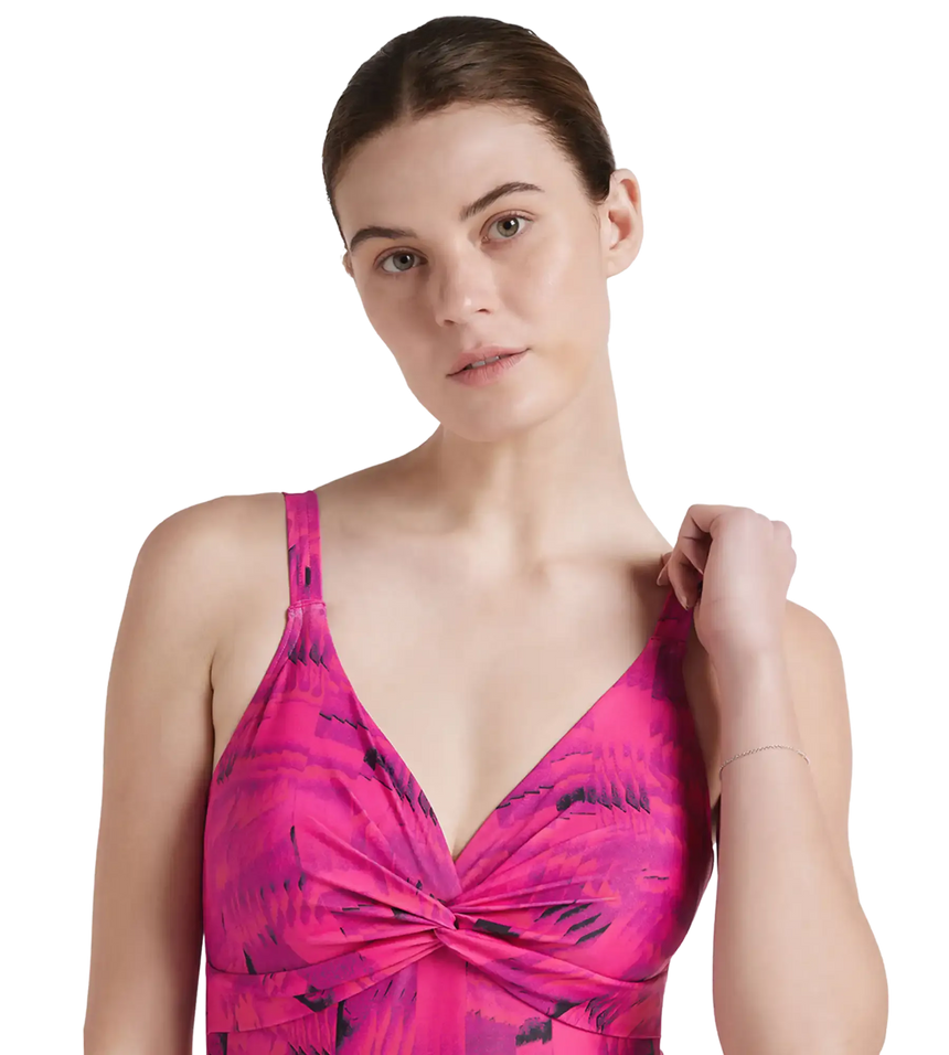 Women's Endurance 10 Brigitte Printed One Piece Swimwear - Black & Wineberry