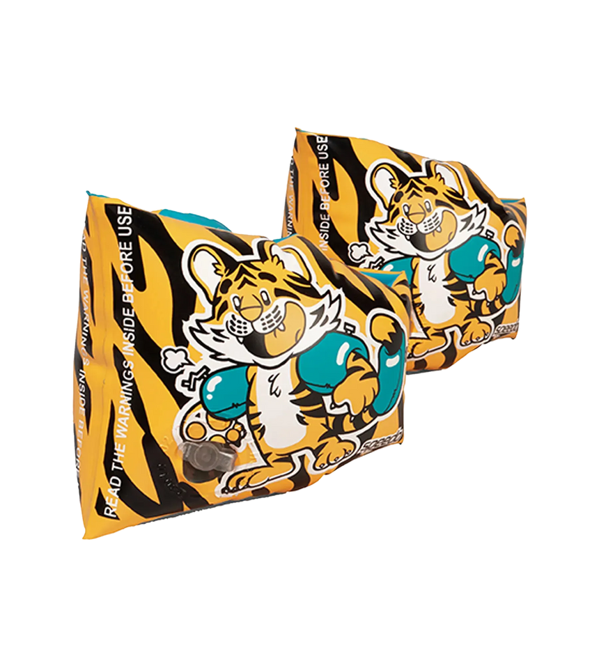 Unisex Aanadi Bengali Tiger Print Swim Confidence Armbands For Tot's - Orange & Green