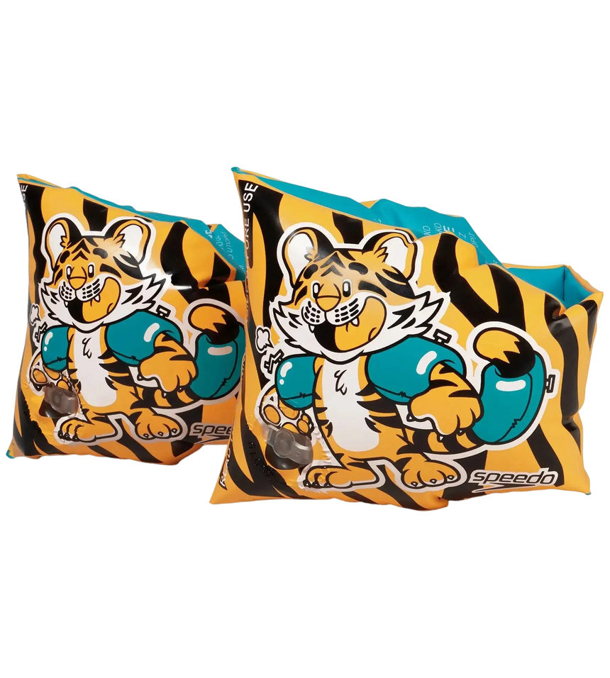 Unisex Aanadi Bengali Tiger Print Swim Confidence Armbands For Tot's - Orange & Green