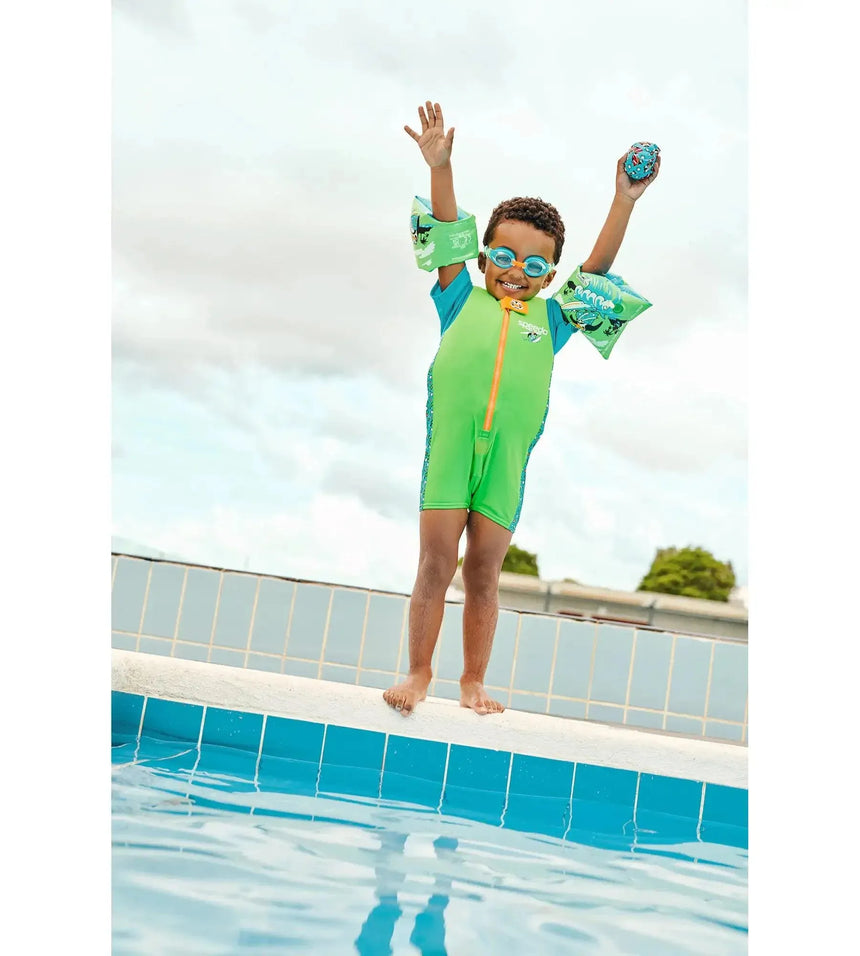 Unisex Chima African Penguin Print Swim Confidence Armbands For Tot's - Green & Blue