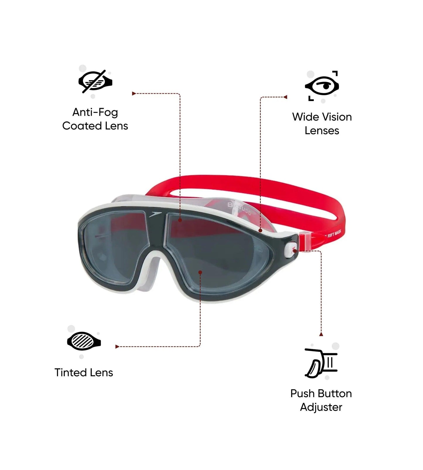 Unisex Adult Rift Smoke-Lens Swim Goggles - Lava Red & Oxid Grey