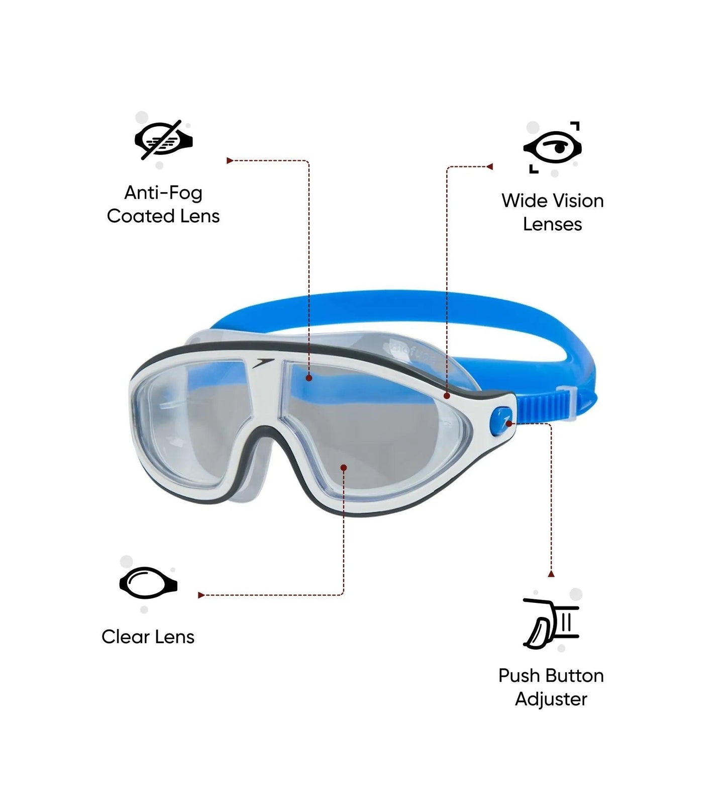 Unisex Adult Rift Clear-Lens Swim Goggles - Bondi Blue & White