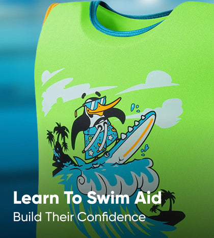 Chima Penguin Print Swim Confidence Float Vest For Tot's - Green & Blue