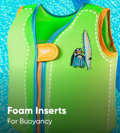 Chima Penguin Print Swim Confidence Float Vest For Tot's - Green & Blue