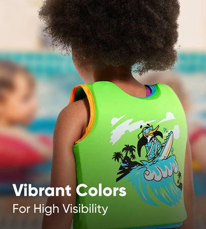 Chima Penguin Print Swim Confidence Float Vest For Tot's - Green & Blue